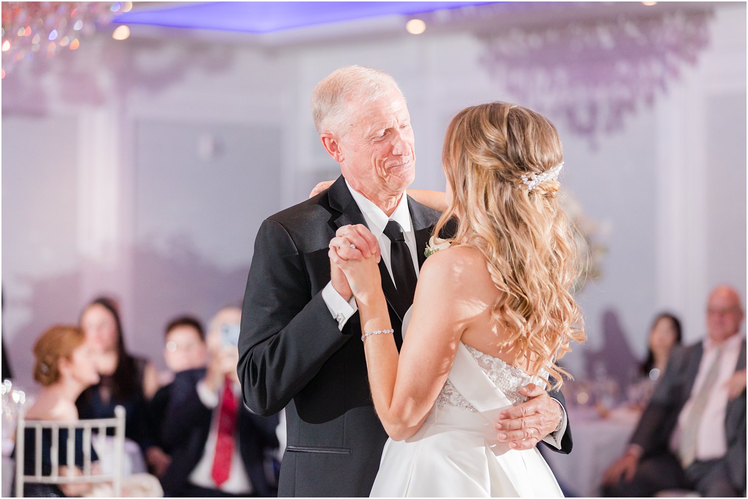 bride and dad smile dancing during Spring Lake NJ wedding reception