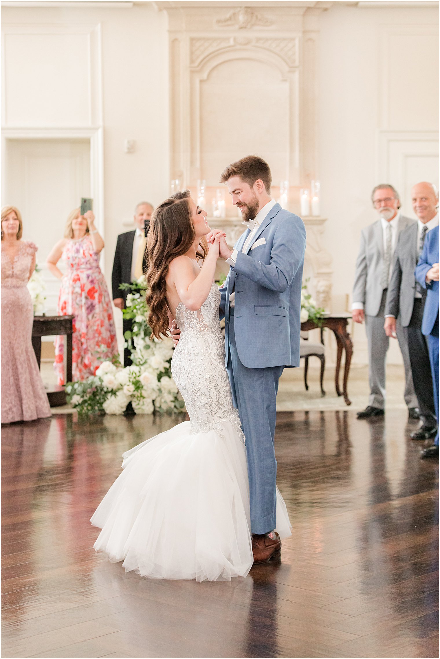 bride and groom dance during reception in New Jersey