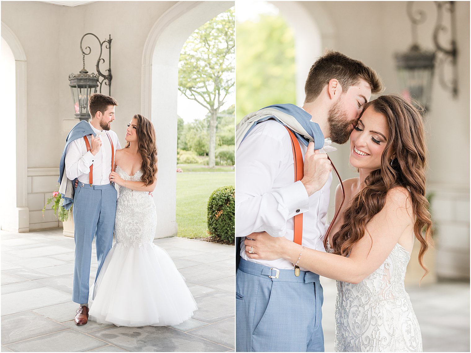 groom leans in to kiss bride' cheek at Park Chateau Estate