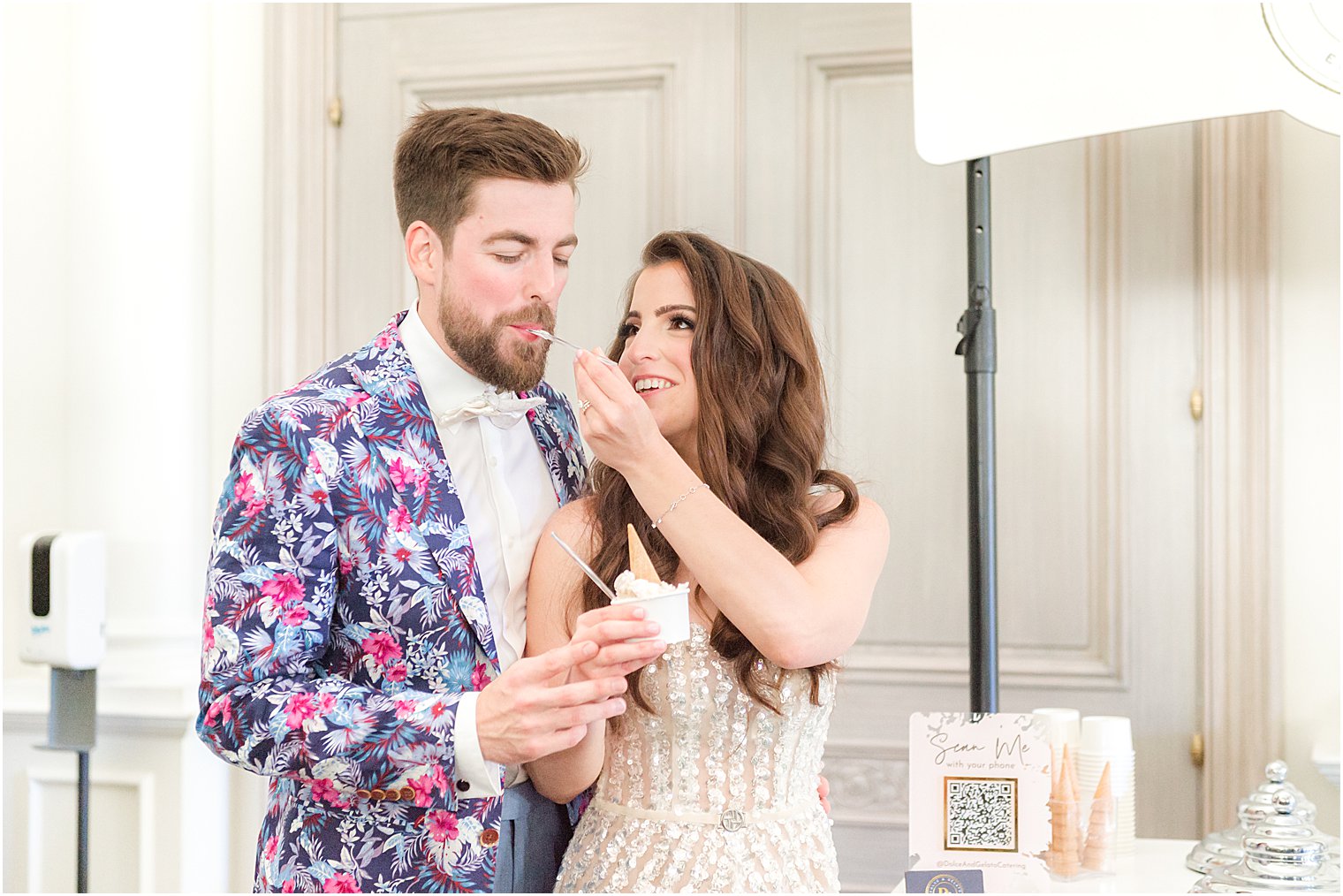 bride feeds groom gelato 