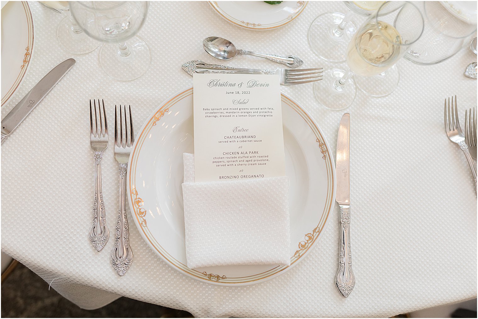 place setting with silver rimmed plate at Park Chateau Estate