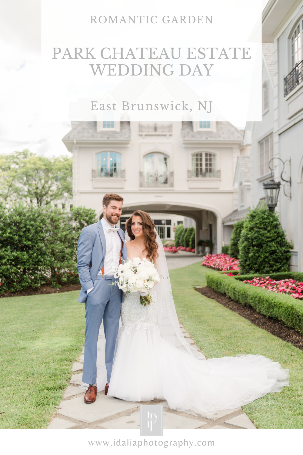 Summer Park Chateau Estate Wedding with apricot and cornflower blue details photographed by NJ wedding photographer Idalia Photography