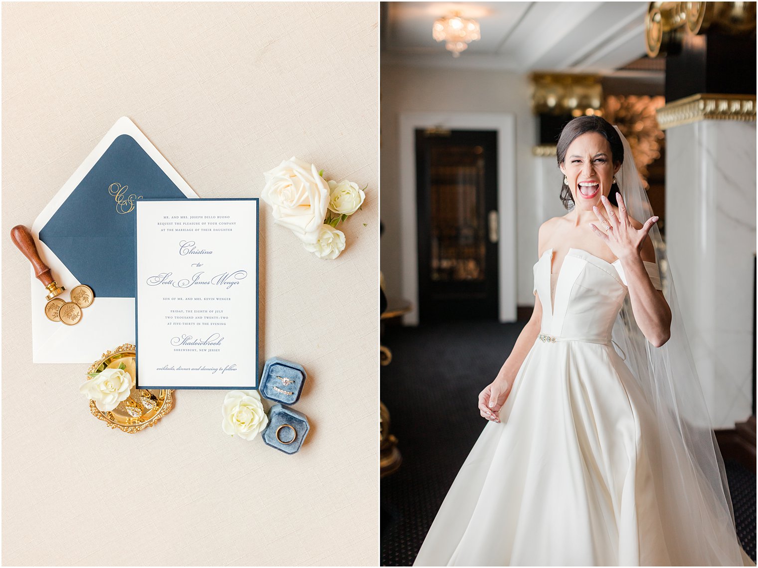 bride shows off wedding ring during prep for Shadowbrook at Shrewsbury wedding