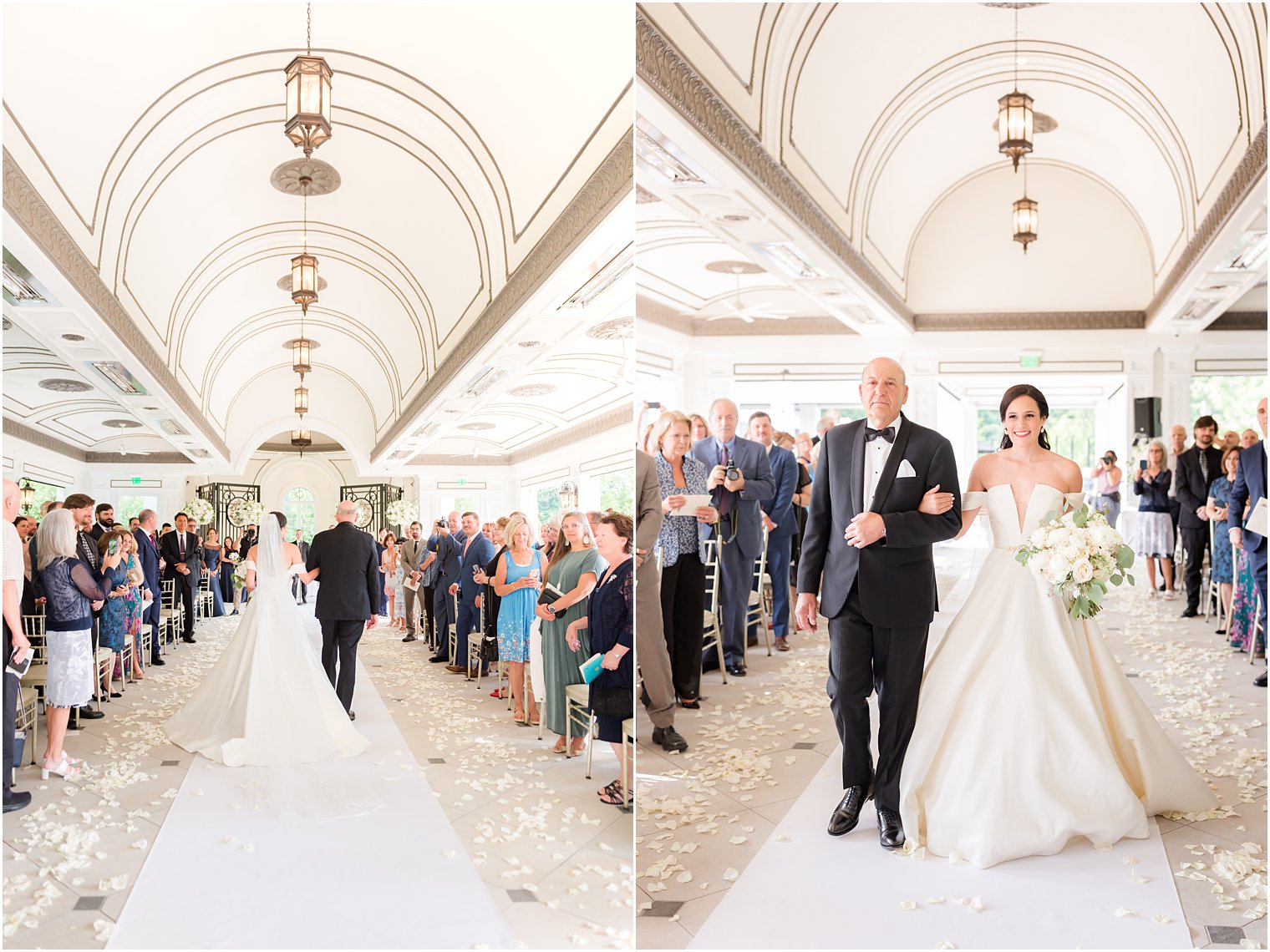 bride walks down aisle with dad at Shadowbrook at Shrewbsury