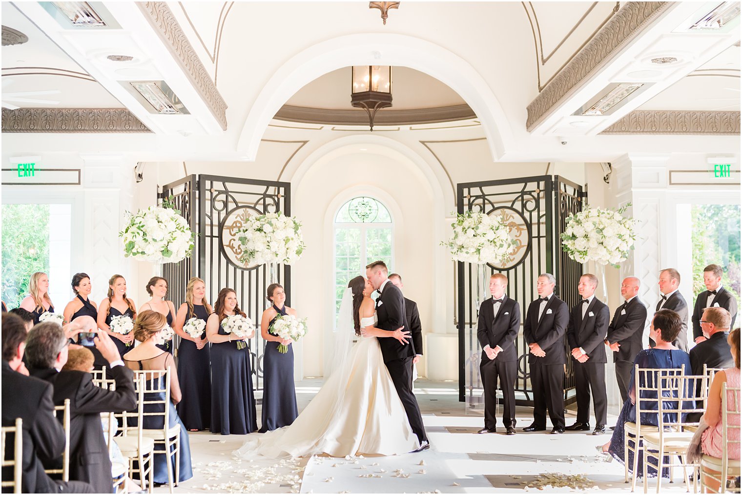 bride and groom kiss during Shadowbrook at Shrewbsury ceremony