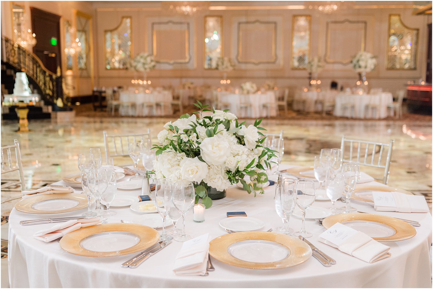 place settings with gold rimmed plates