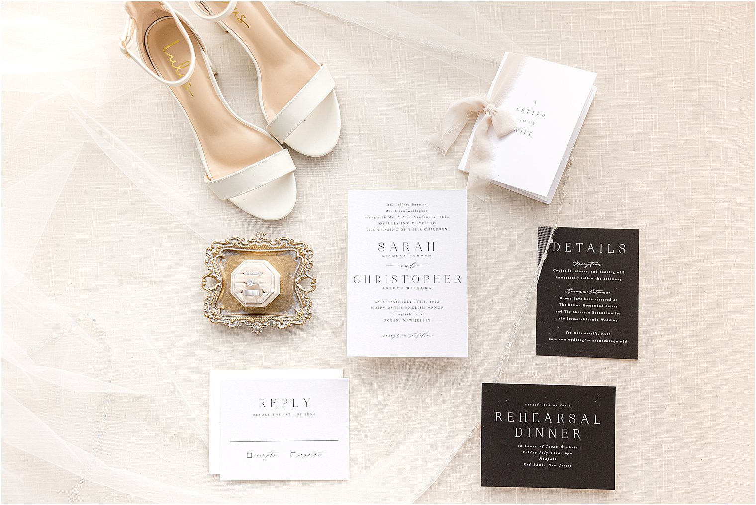 invitation suite with bride's shoes for The English Manor wedding