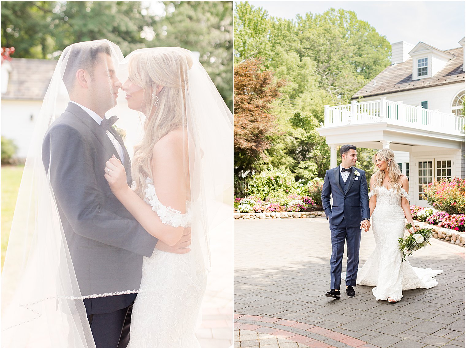 bride and groom kiss under veil at The English Manor