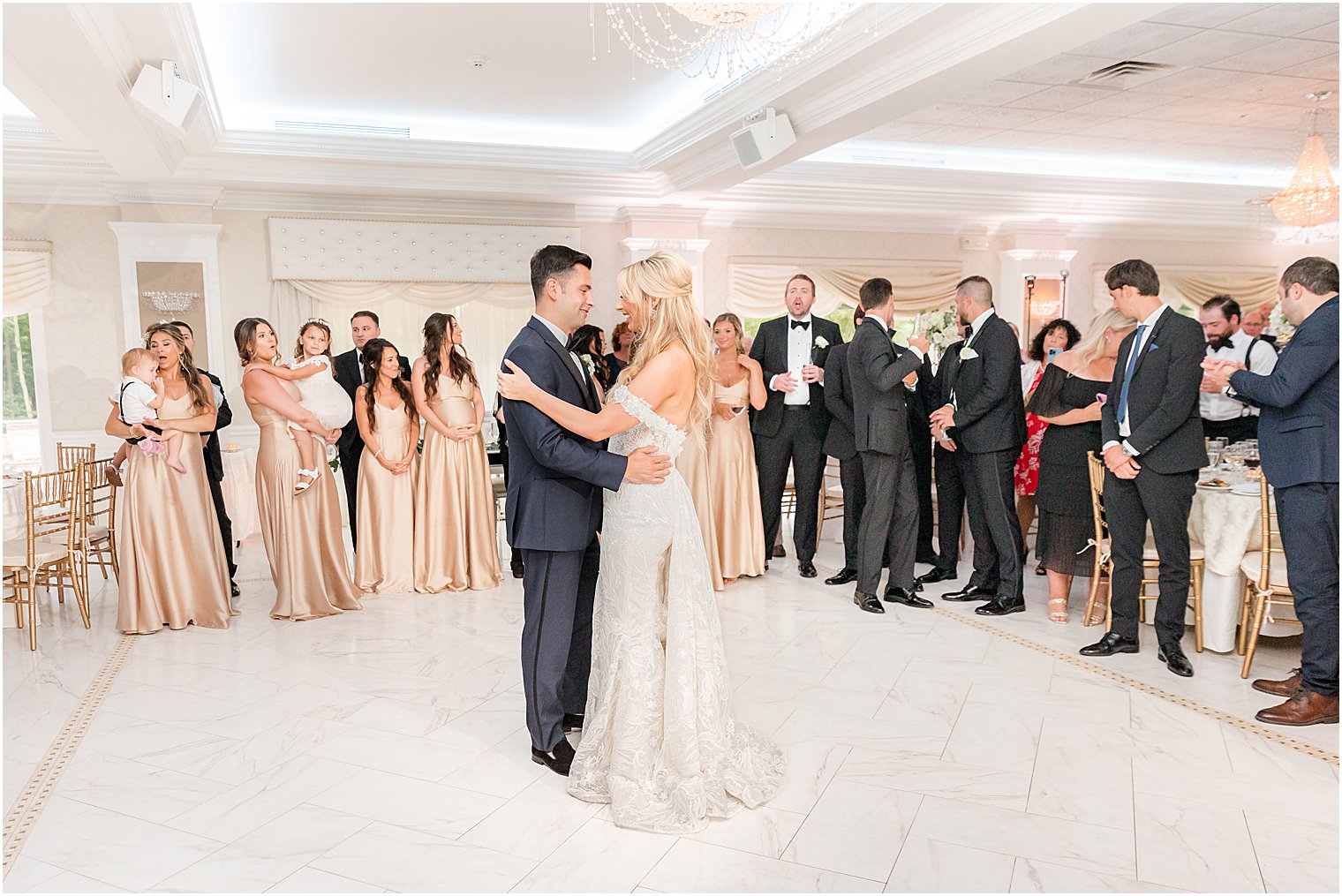 bride and groom dance during wedding reception at The English Manor