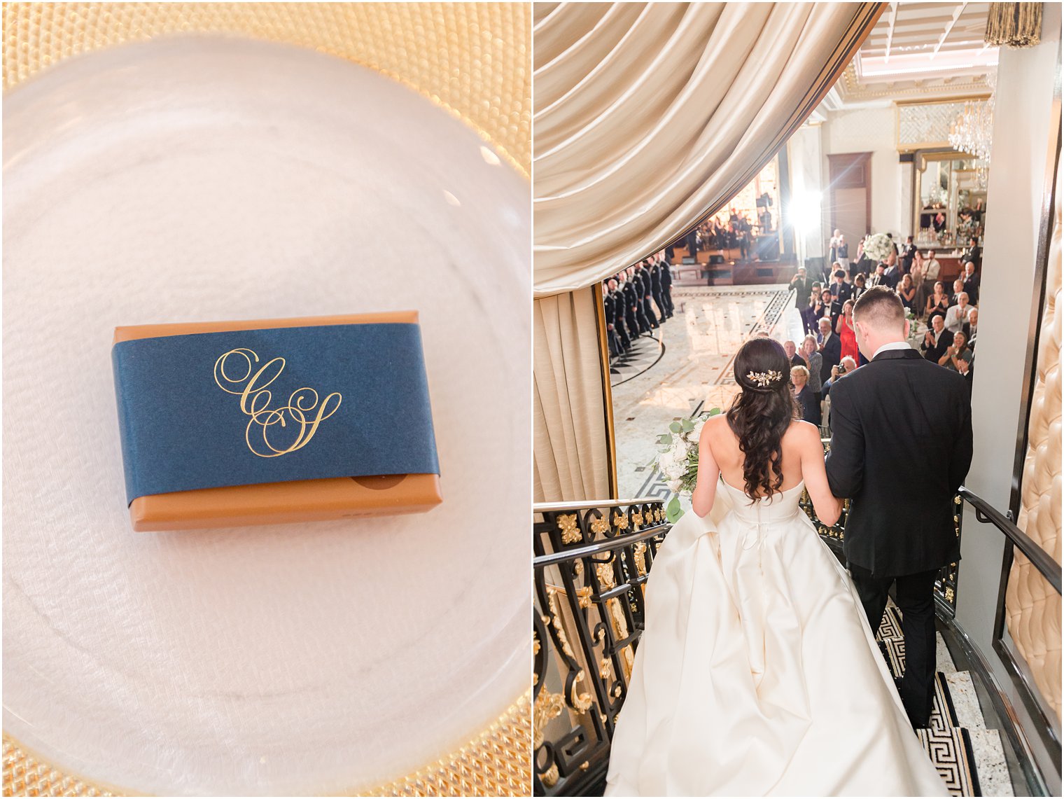 wedding reception at Shadowbrook at Shrewbsury with navy and gold details 