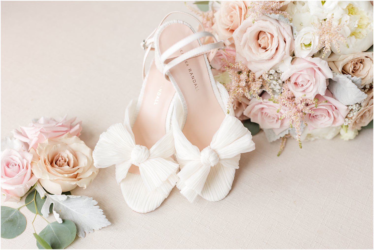 bride's white shoes for NJ wedding day