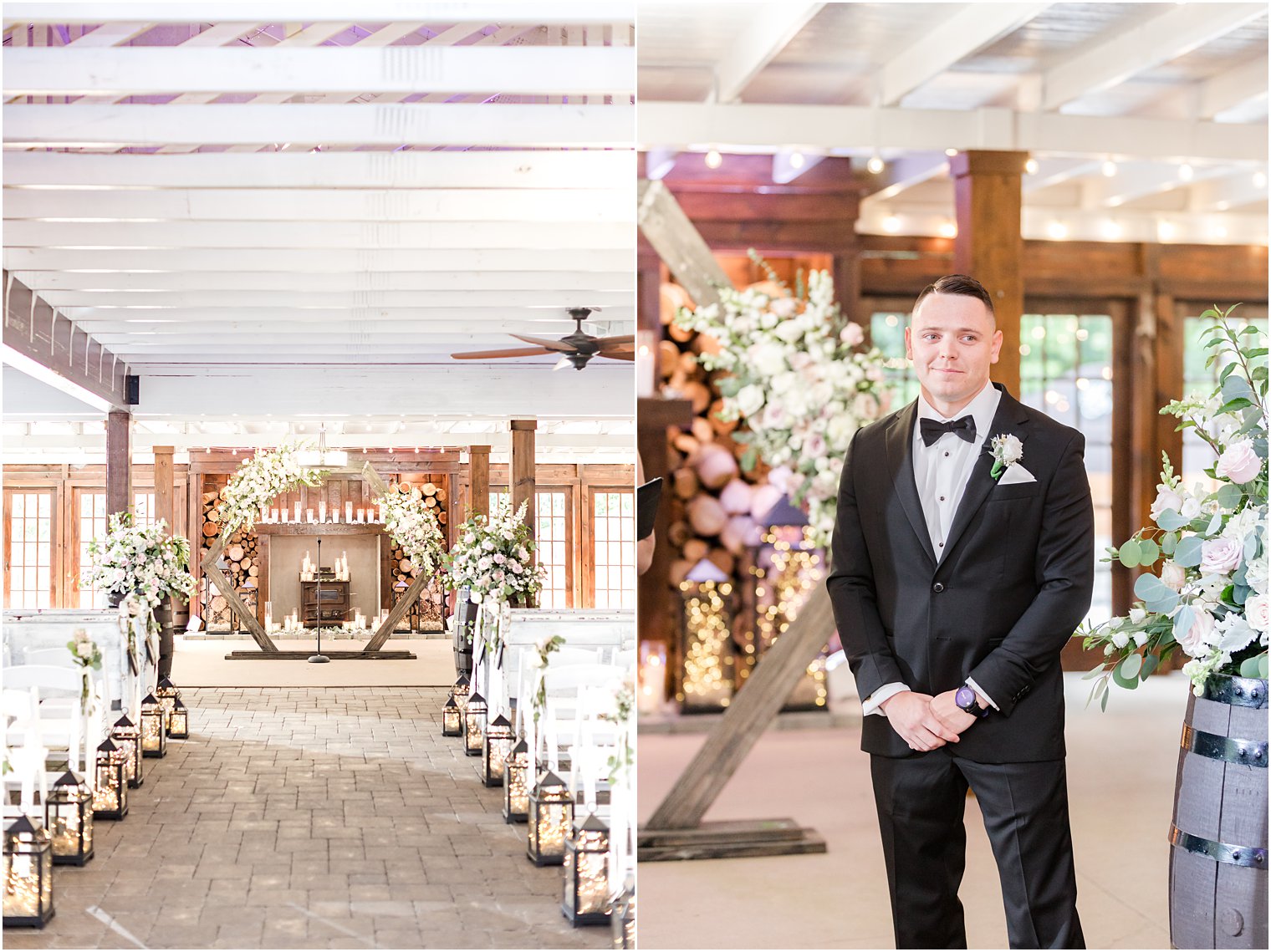 groom stands waiting for bride for ceremony at Hamilton Manor