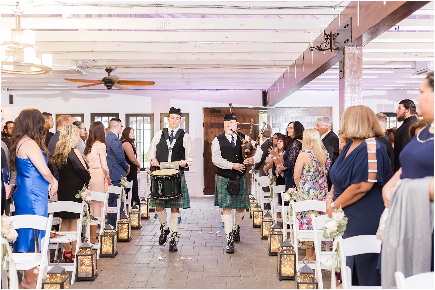 bag pipers walk down aisle at Hamilton Manor