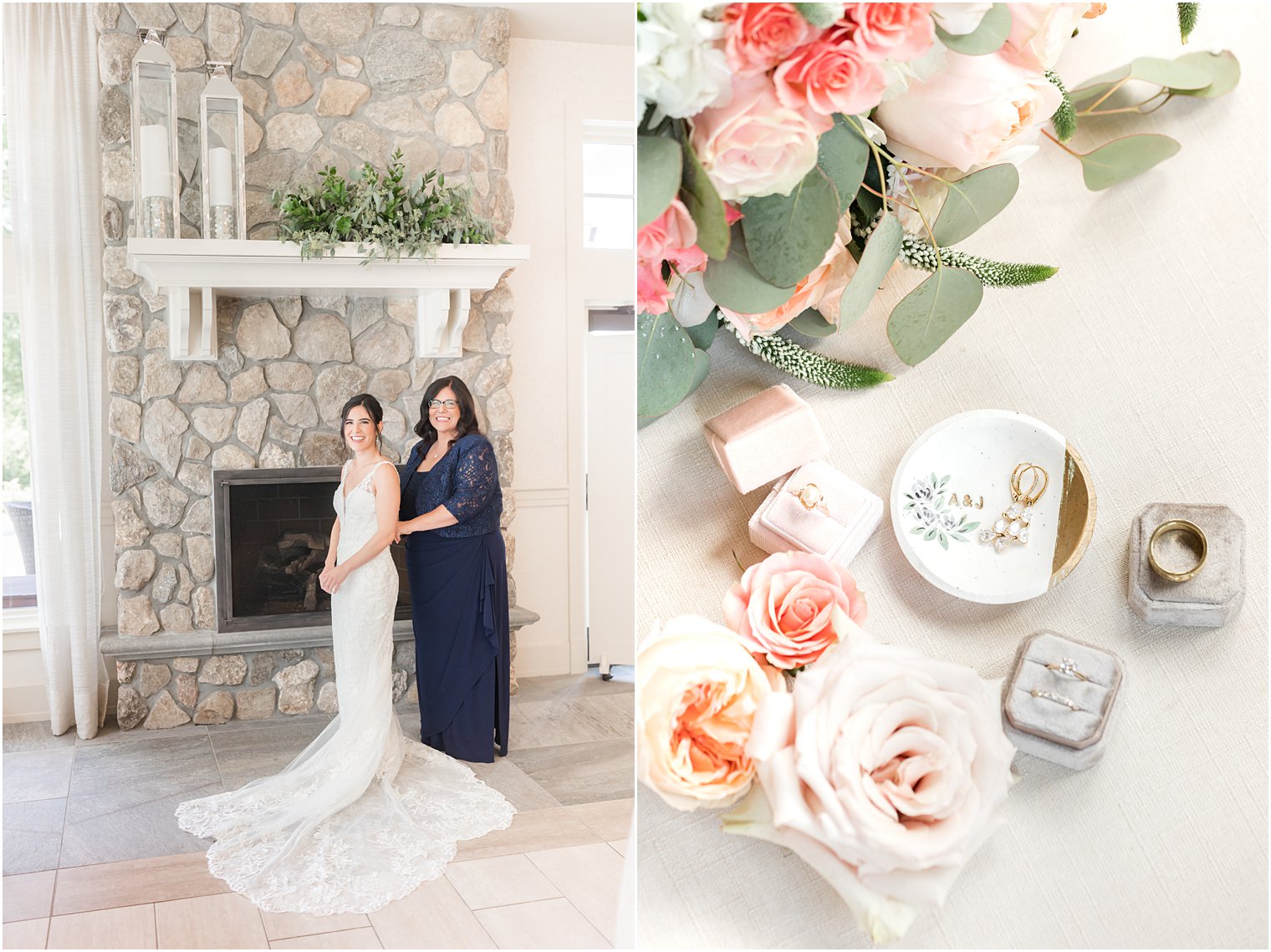 mother helps bride into wedding dress at Indian Trail Club