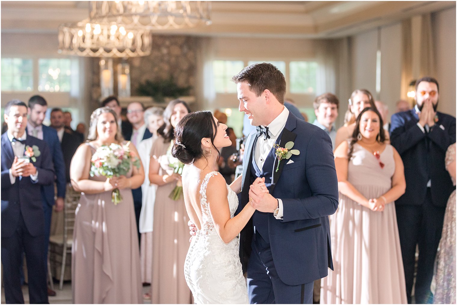groom sings to bride during first dance in Franklin Lakes