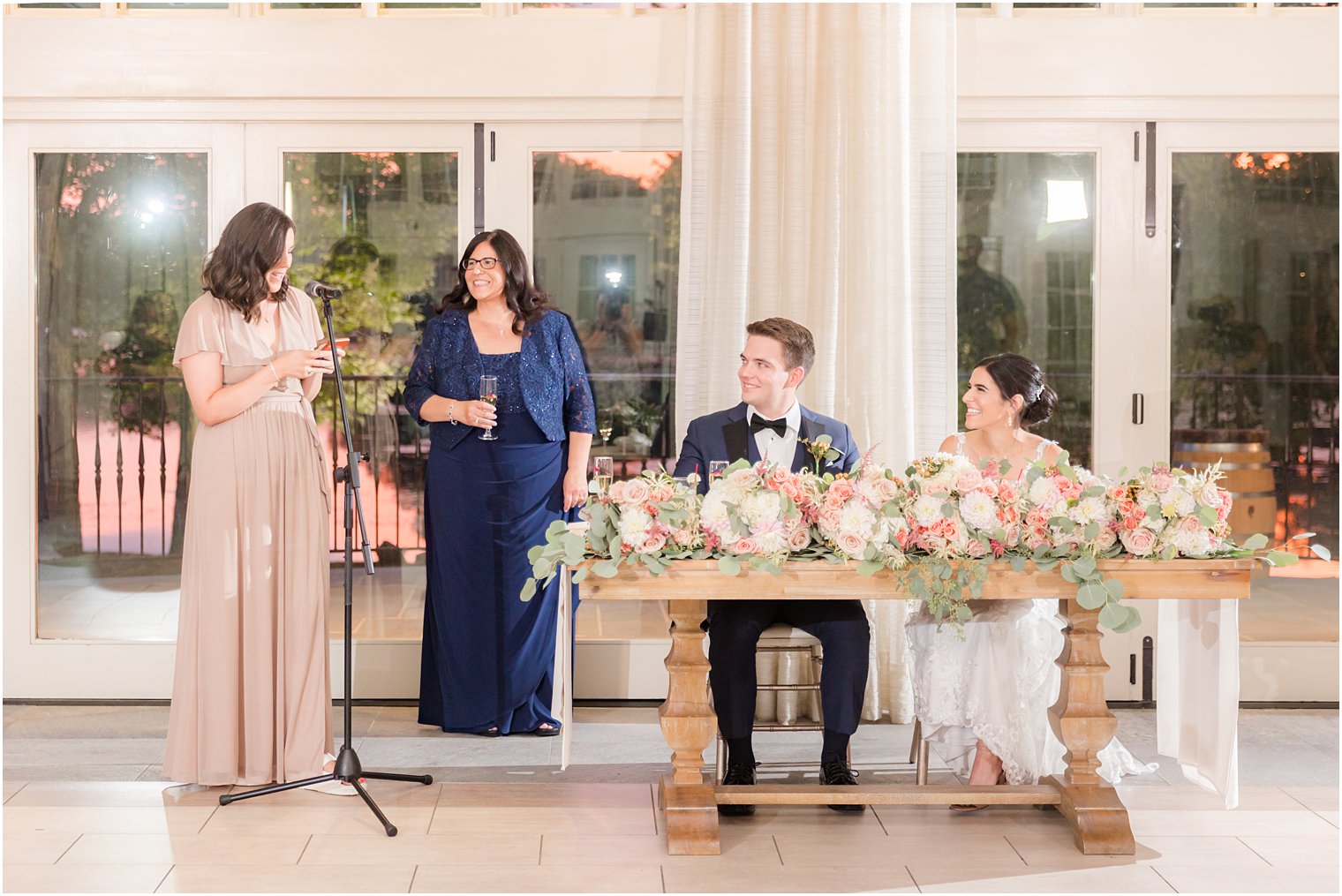 bridesmaid reads toast to bride during Franklin Lakes reception