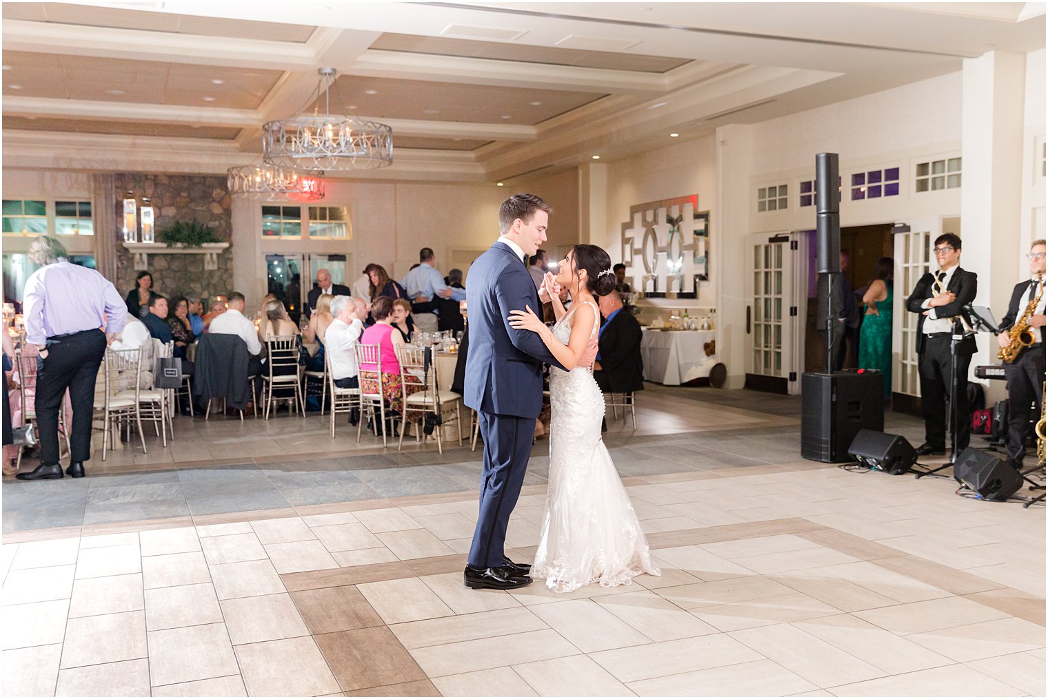 newlyweds dance together during Franklin Lakes NJ wedding reception 