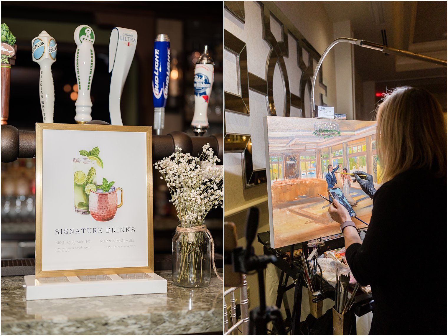 signature drink sign and live artist paints during Indian Trail Club wedding