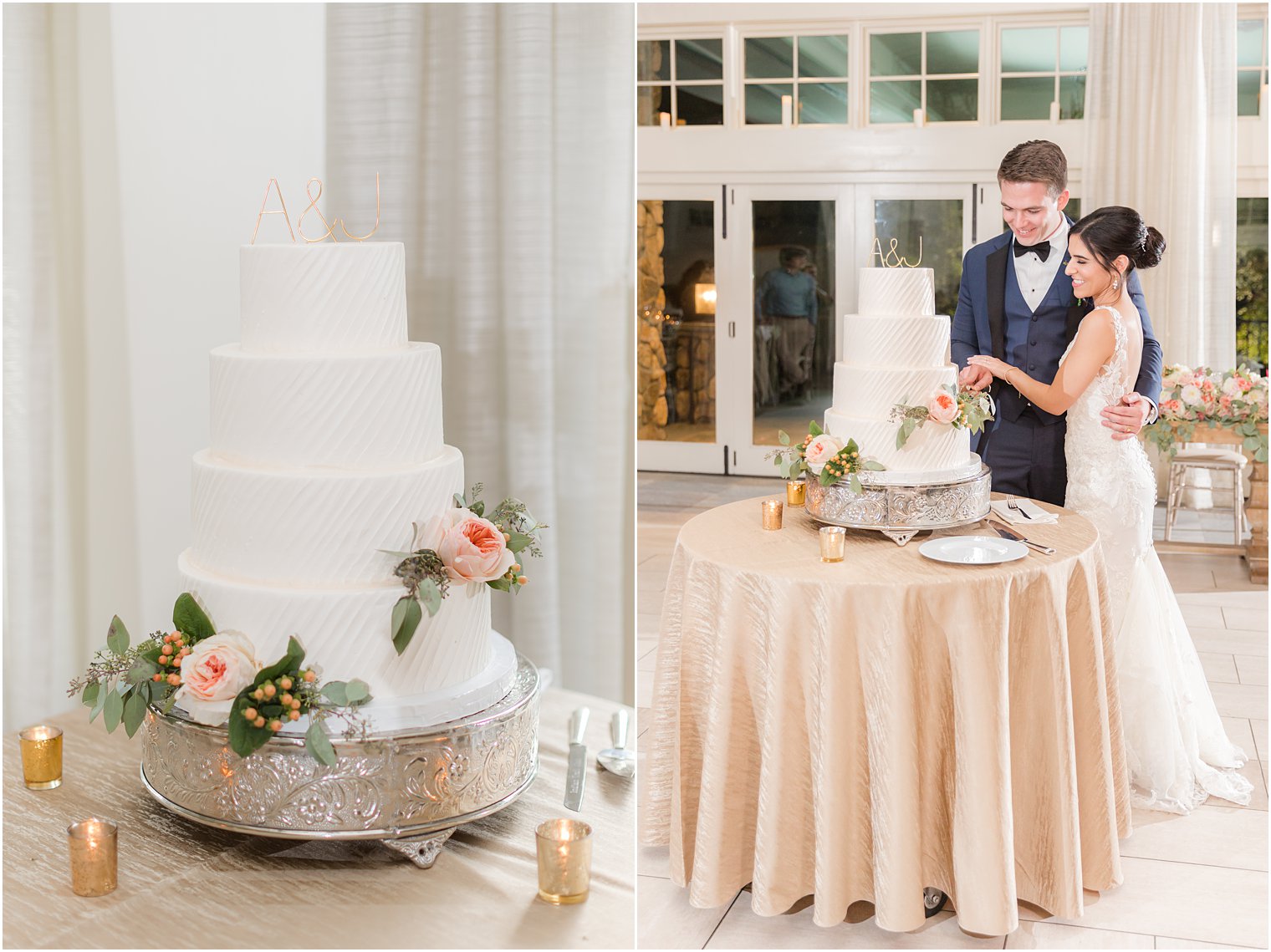 bride and groom cut wedding cake at Indian Trail Club