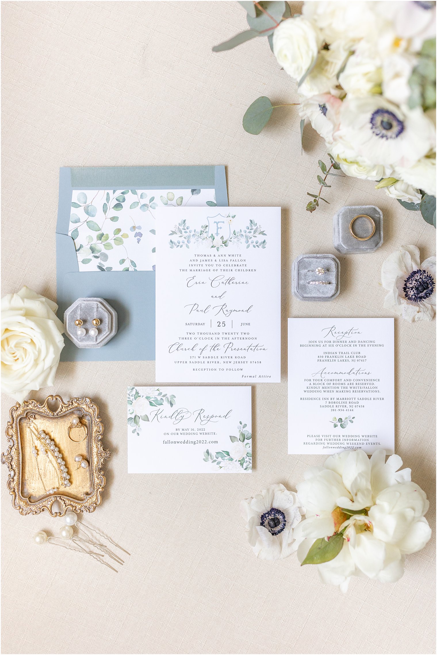 dusty blue and ivory wedding invitation 