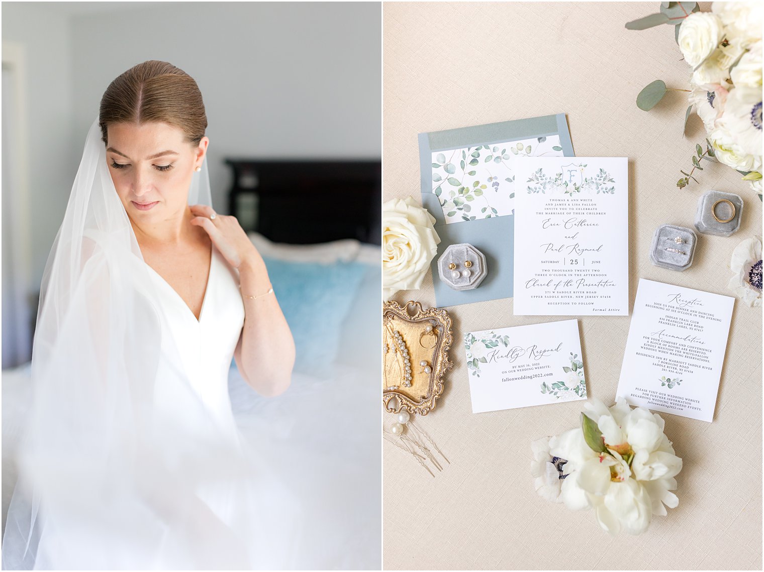 bride stands with veil draped around her 