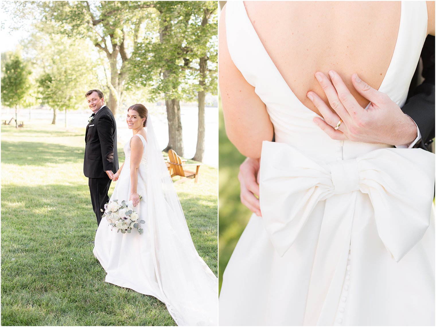 groom leads bride through lawn at Indian Trail Club