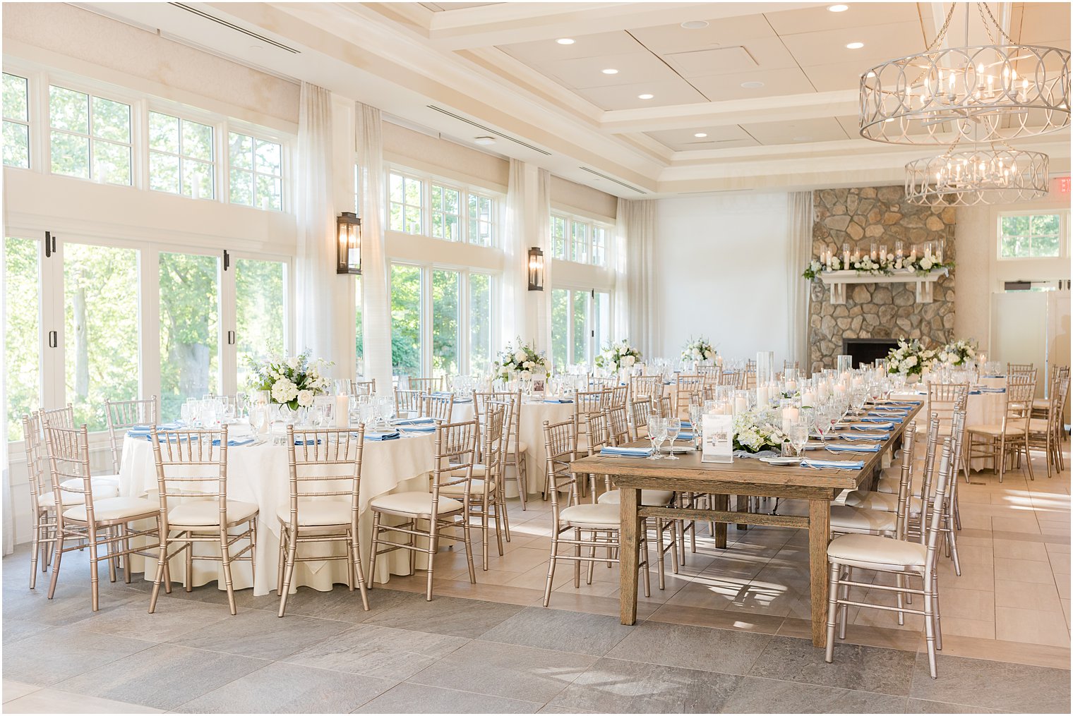 Indian Trail Club wedding reception with dusty blue details 