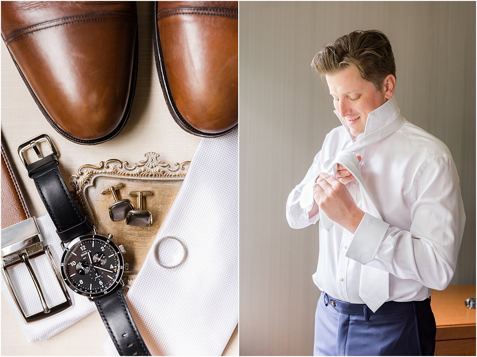 groom prepares for Indian Trail Club wedding day