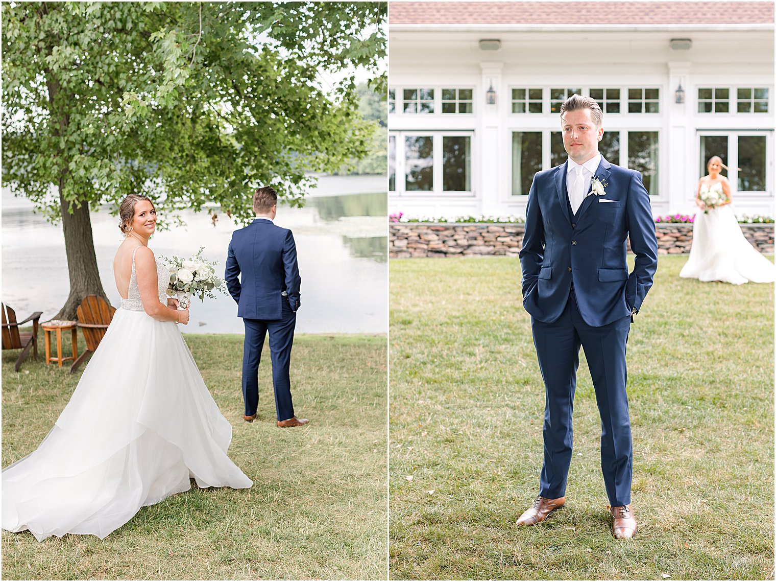 bride approaches groom for first look at Indian Trail Club