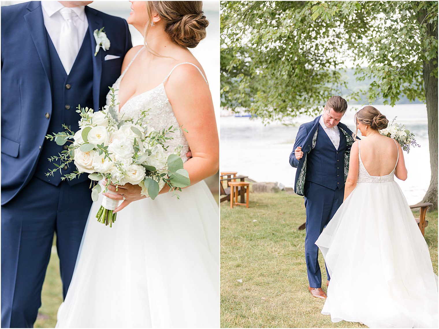 bride and groom hug during portraits at Indian Trail Club