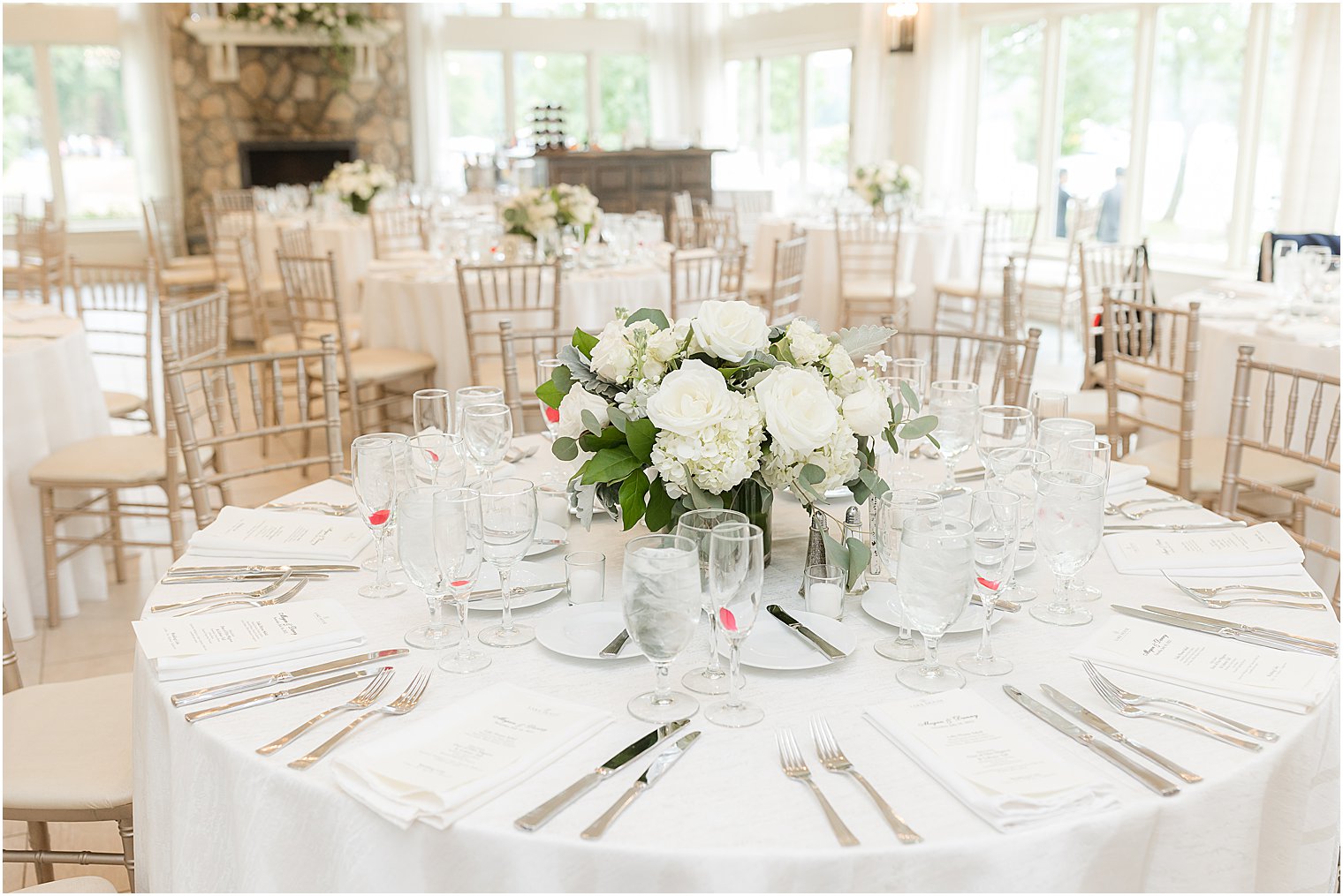 ivory flower centerpieces for Franklin Lakes, NJ wedding reception
