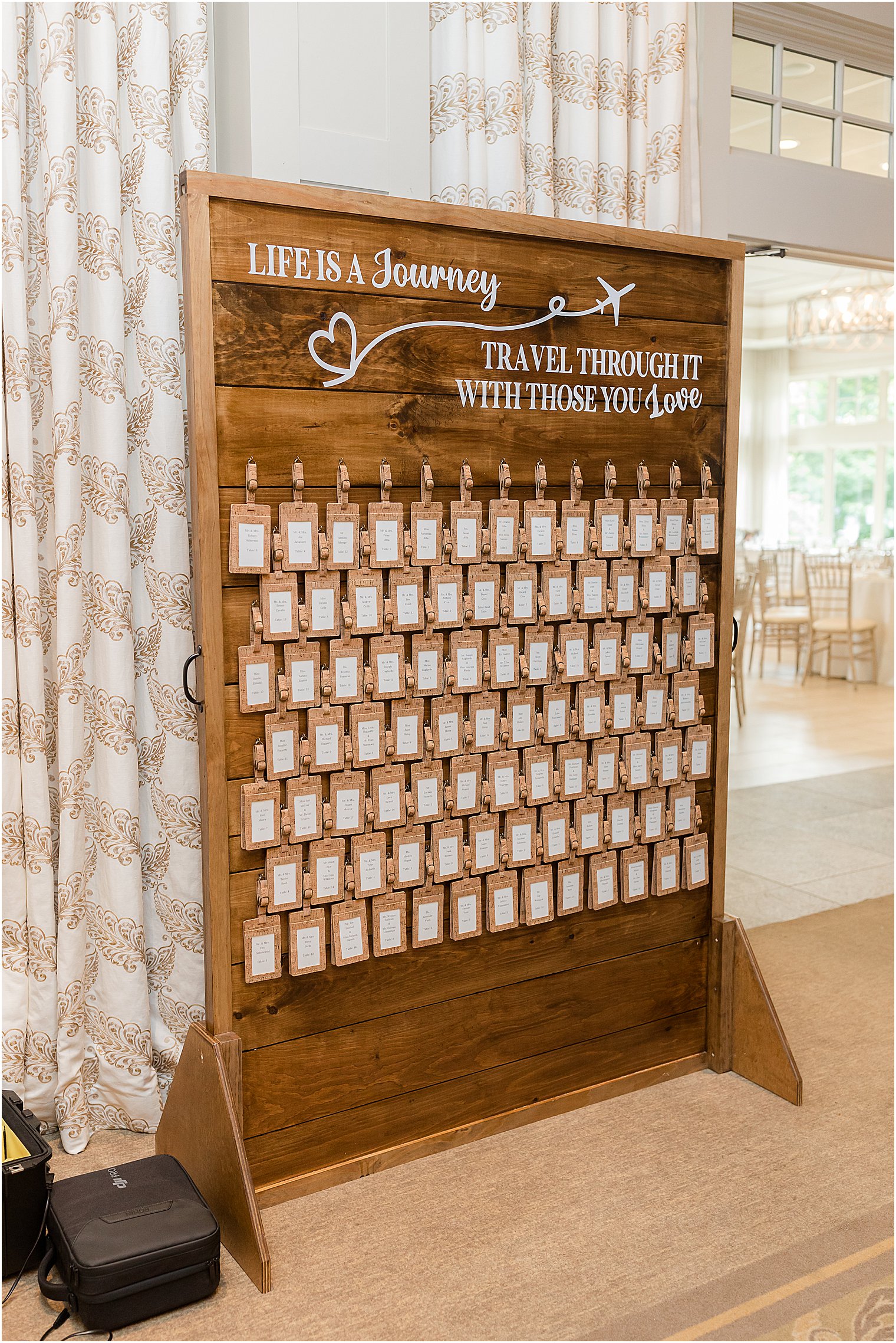 wooden seating chart for Franklin Lakes, NJ wedding reception