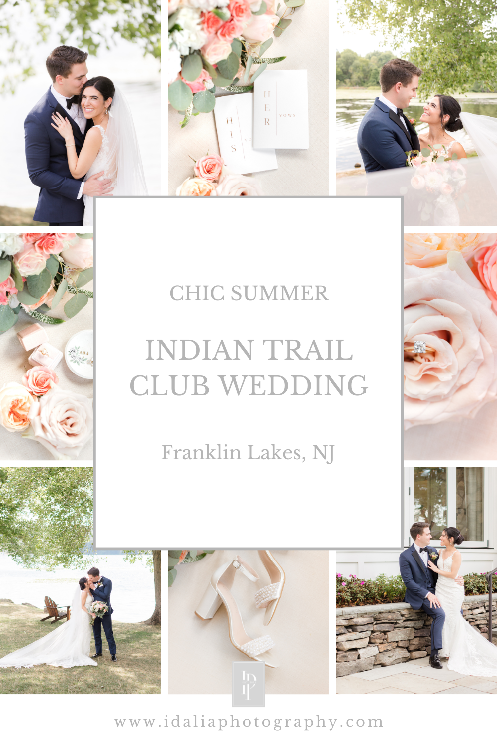 Indian Trail Club wedding day with floral arch for ceremony along the water photographed by NJ wedding photographer Idalia Photography.