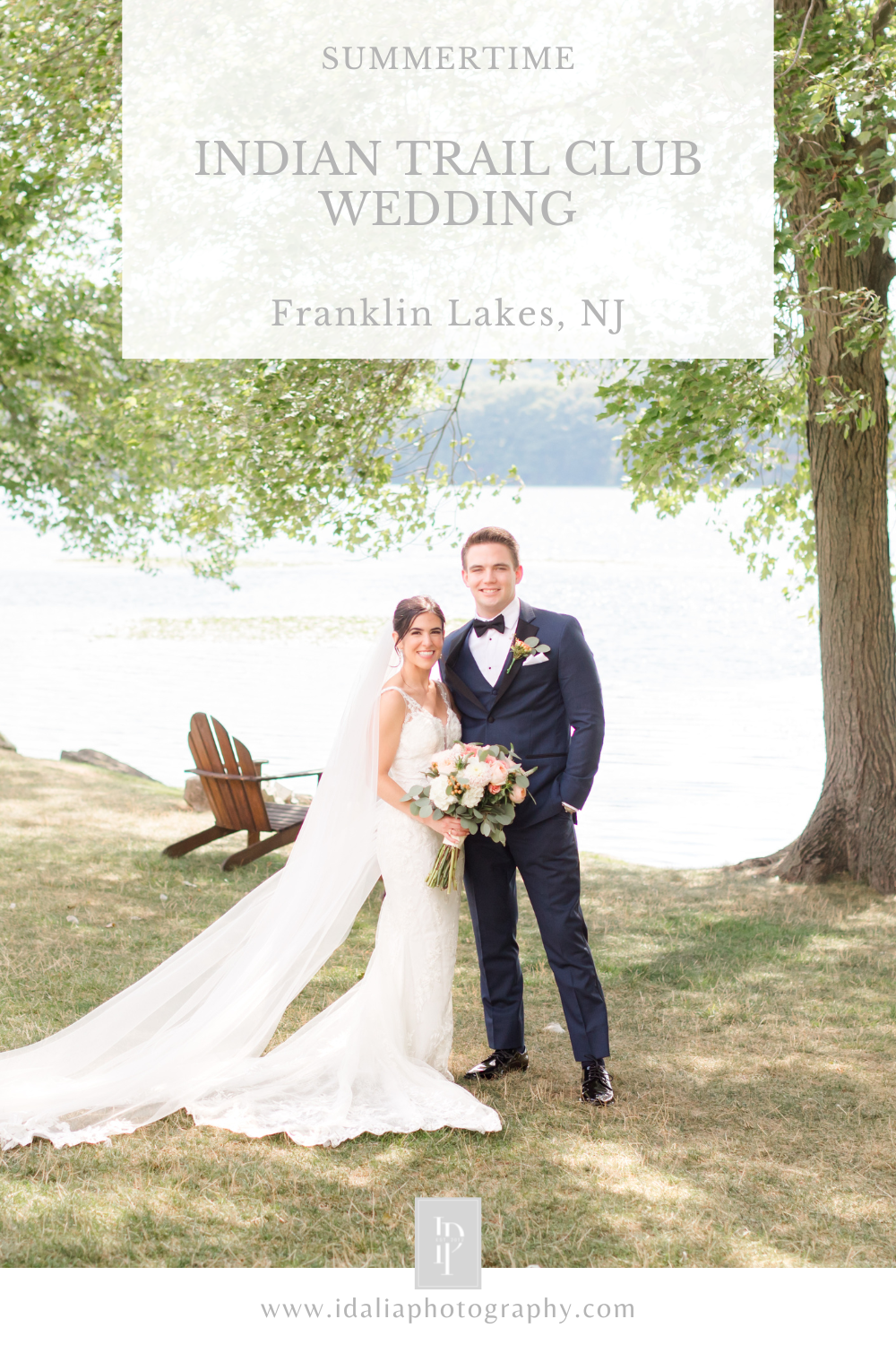 Indian Trail Club wedding day with floral arch for ceremony along the water photographed by NJ wedding photographer Idalia Photography.