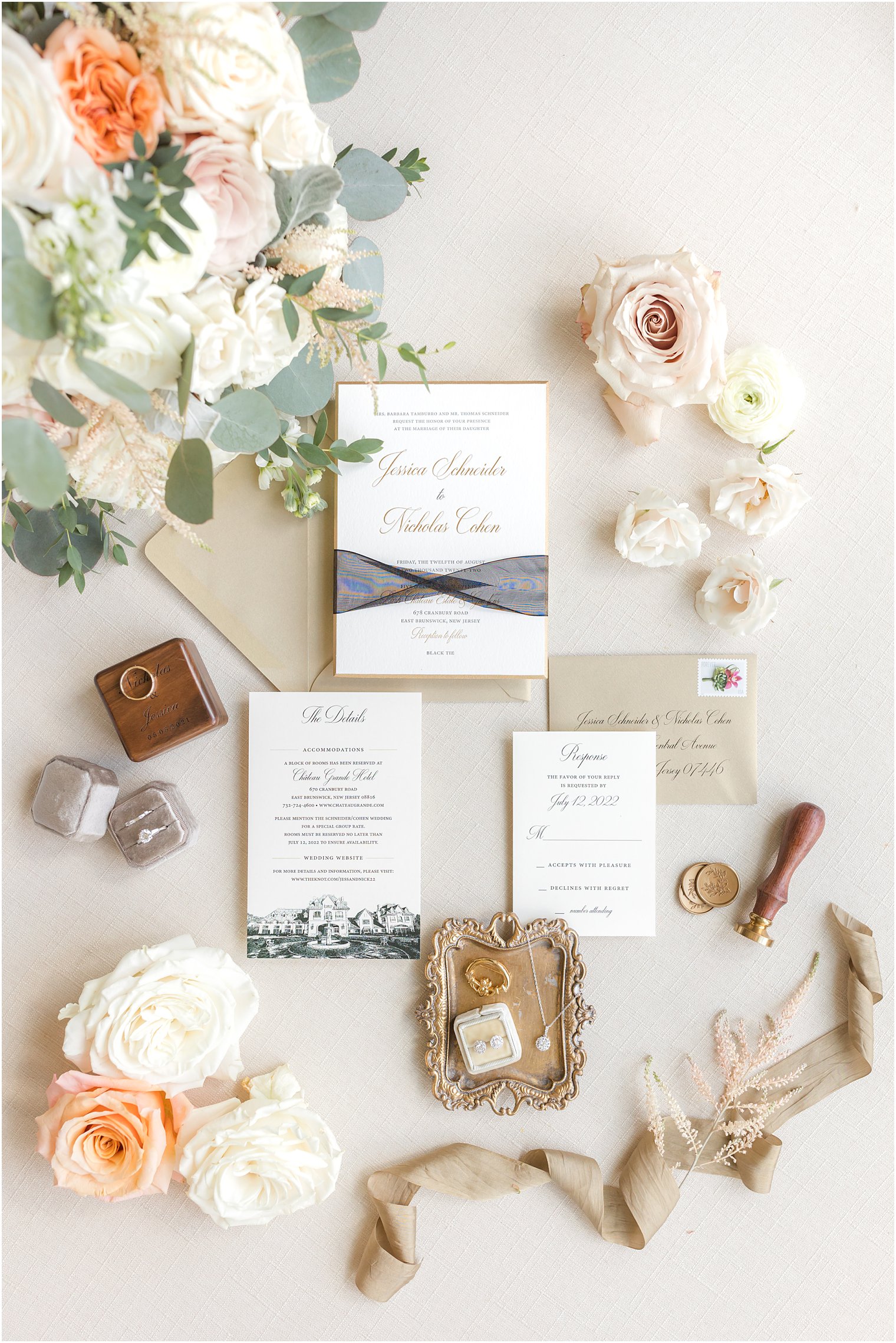 black and white invitation suite for classic summer wedding at Park Chateau Estate