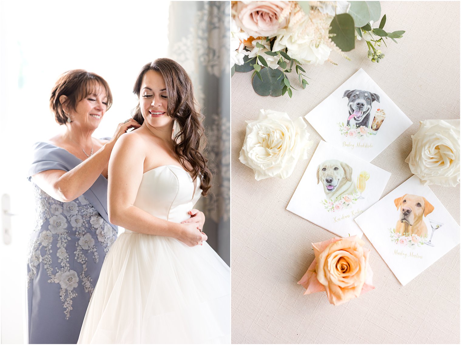 mother helps bride with jewelry on wedding morning at Park Chateau Estate