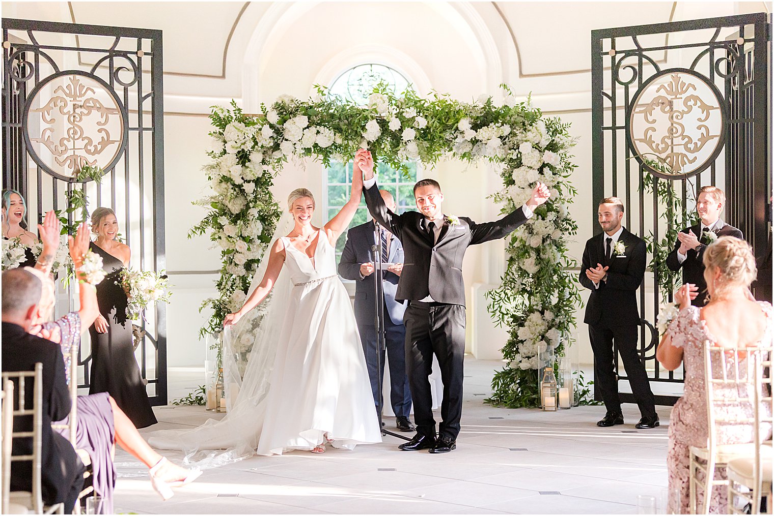 bride and groom cheer during ceremony at Shadowbrook at Shrewsbury