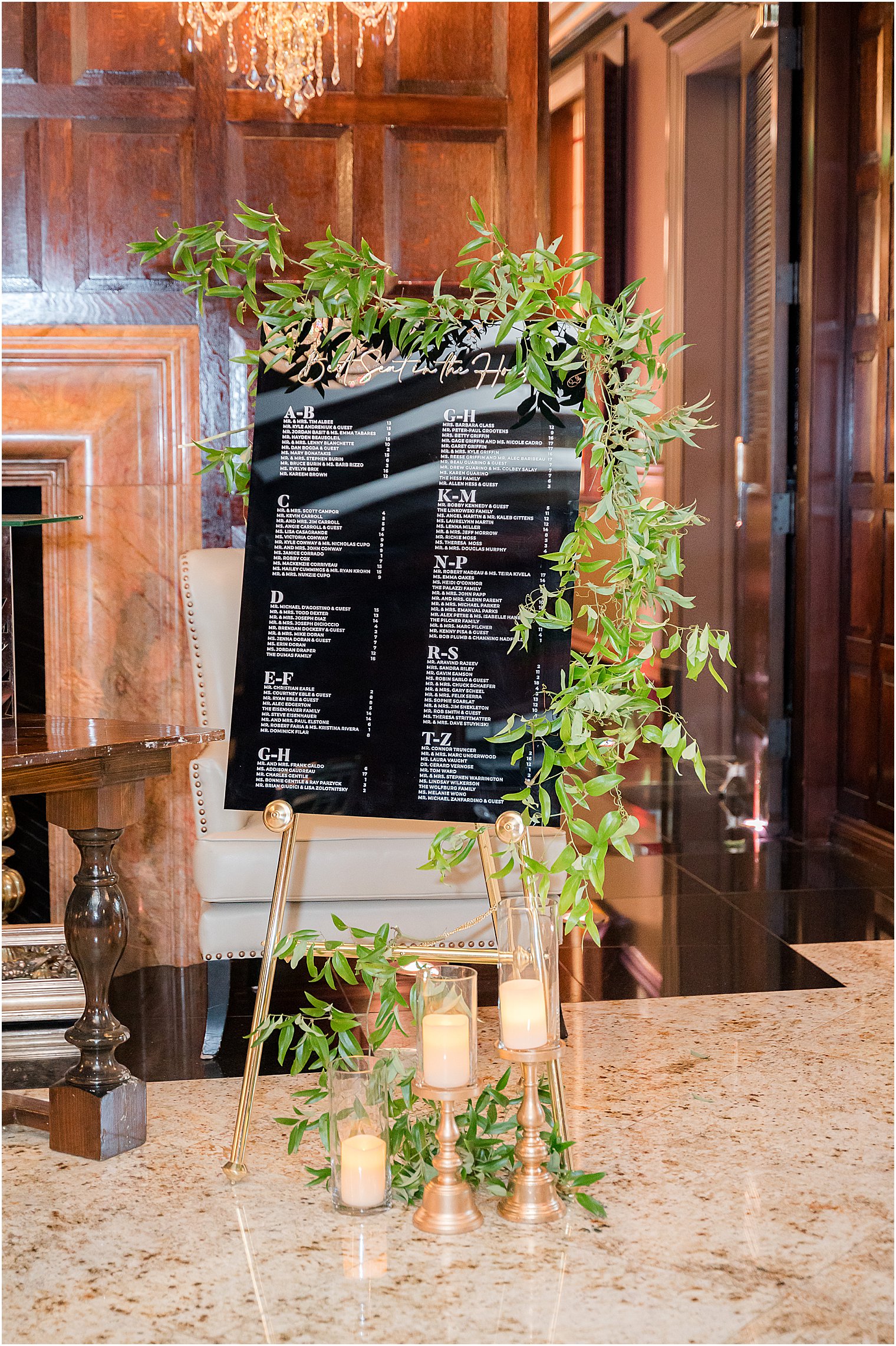 black and white seating chart for classic reception at Shadowbrook at Shrewsbury