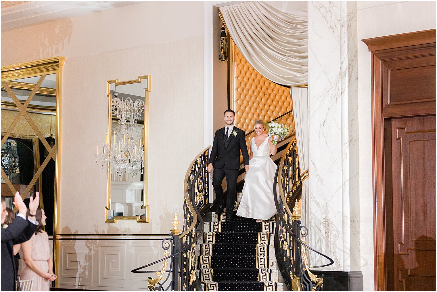 bride and groom enter wedding reception in New Jersey