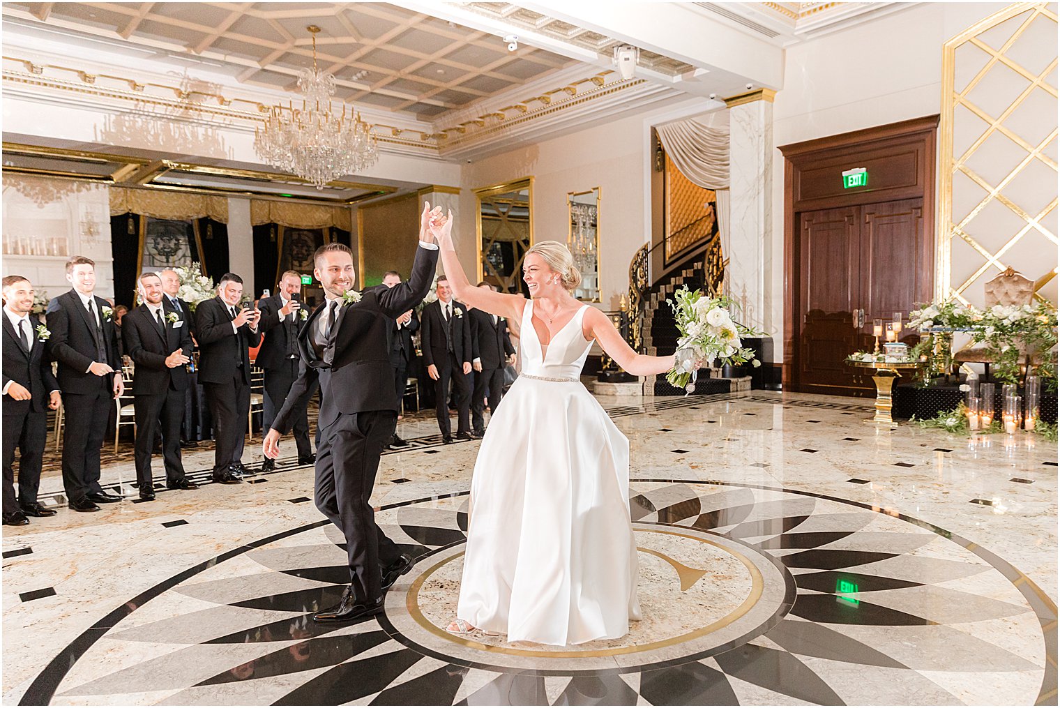 bride and groom enter Shadowbrook NJ wedding reception