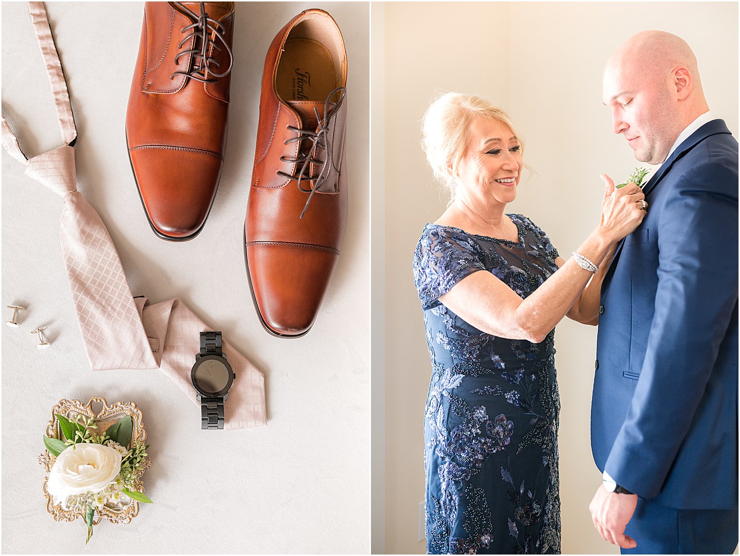 groom and mother prepare for NJ wedding