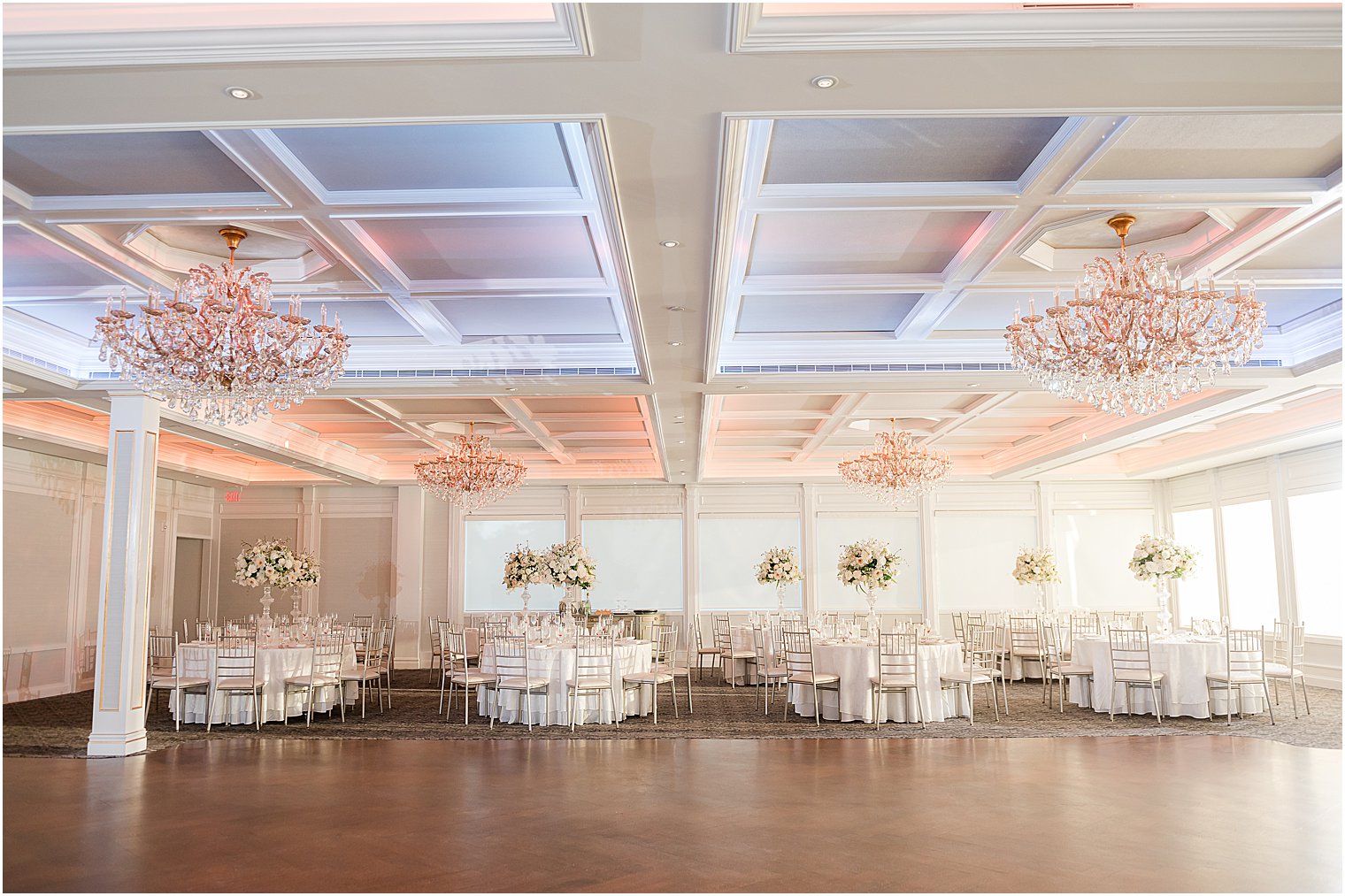 ballroom wedding reception with gold and white details 