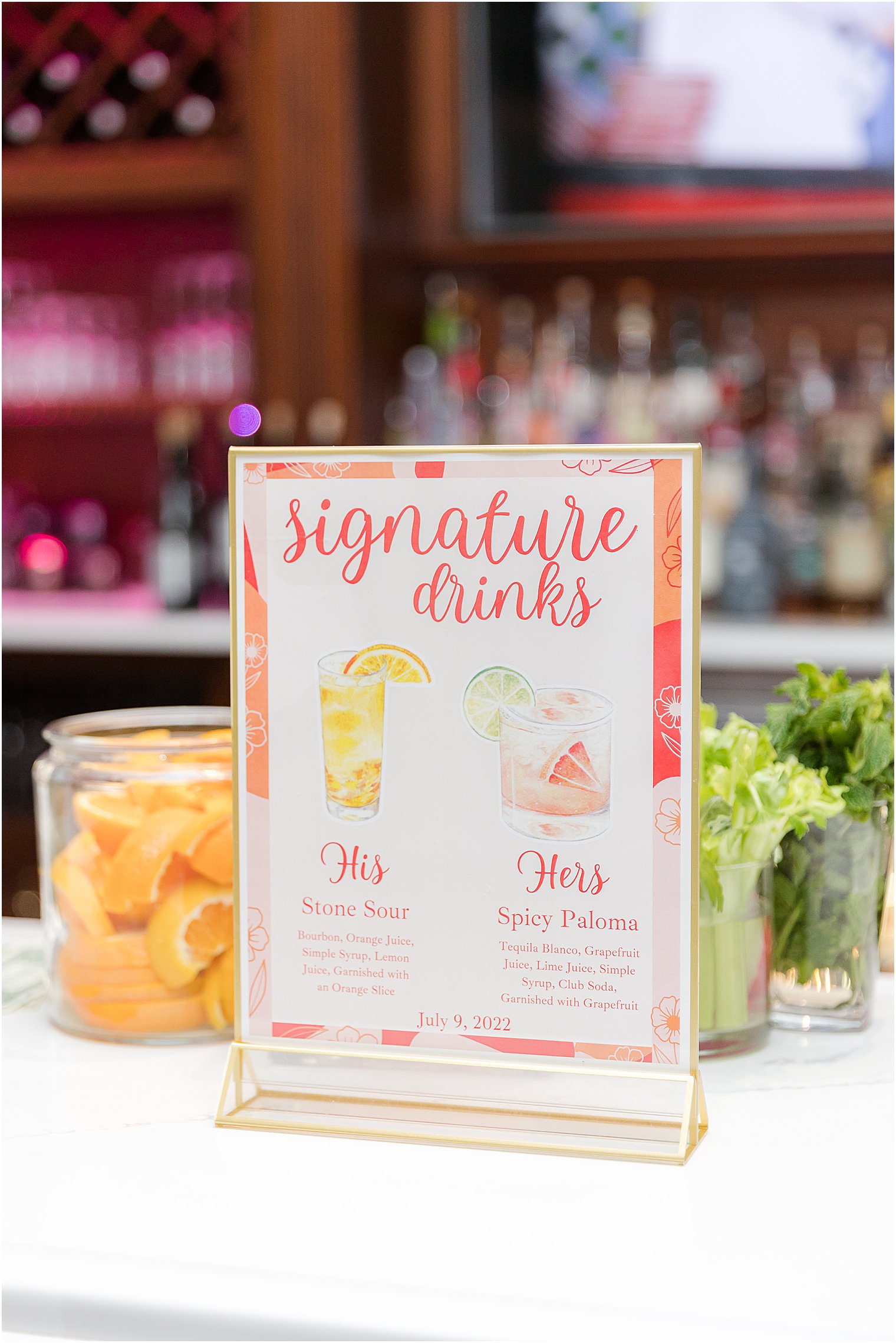 signature drink sign with bright colors