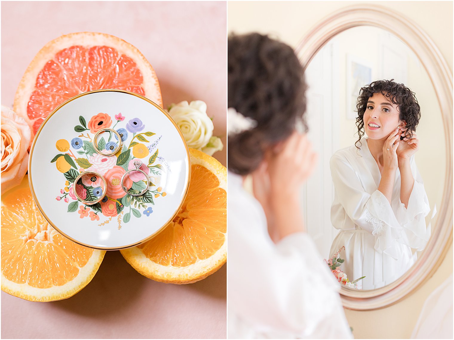 bride prepares in mirror for The Mill Lakeside Manor wedding