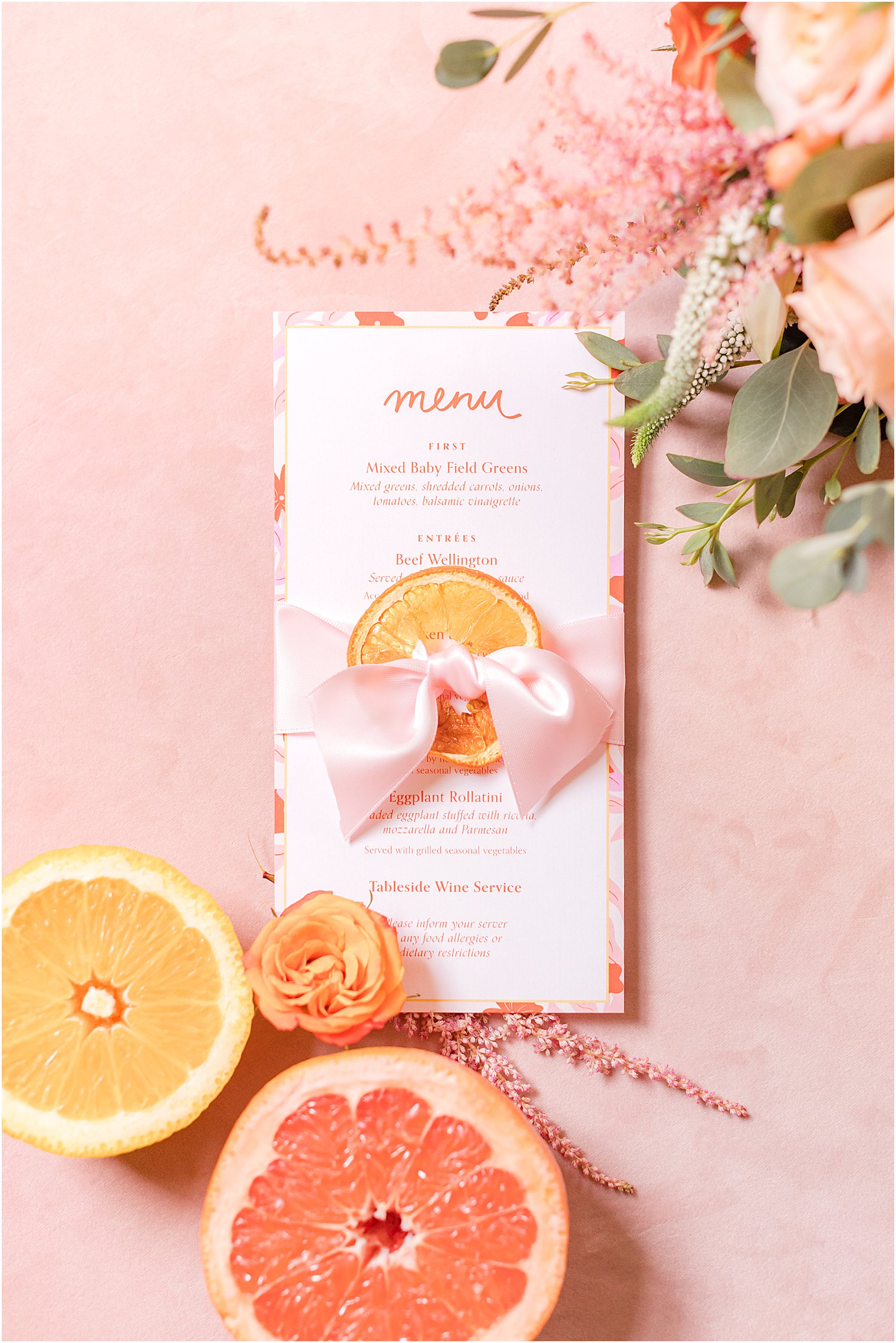 custom citrus inspired invites for The Mill Lakeside Manor wedding