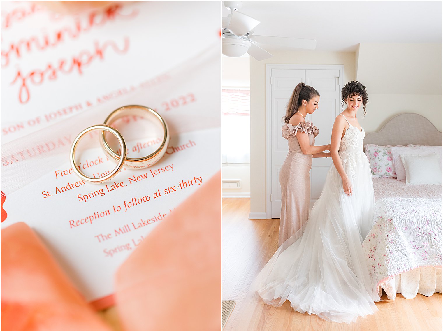 bride gets into wedding dress before The Mill Lakeside Manor wedding