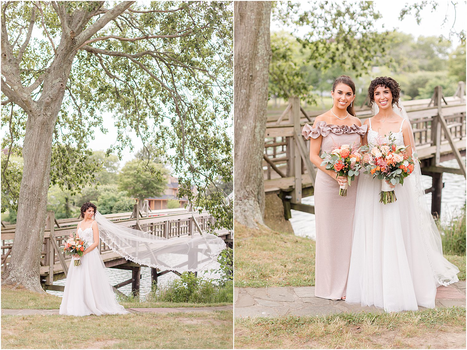 bride and bridesmaid pose in Spring Lake Park
