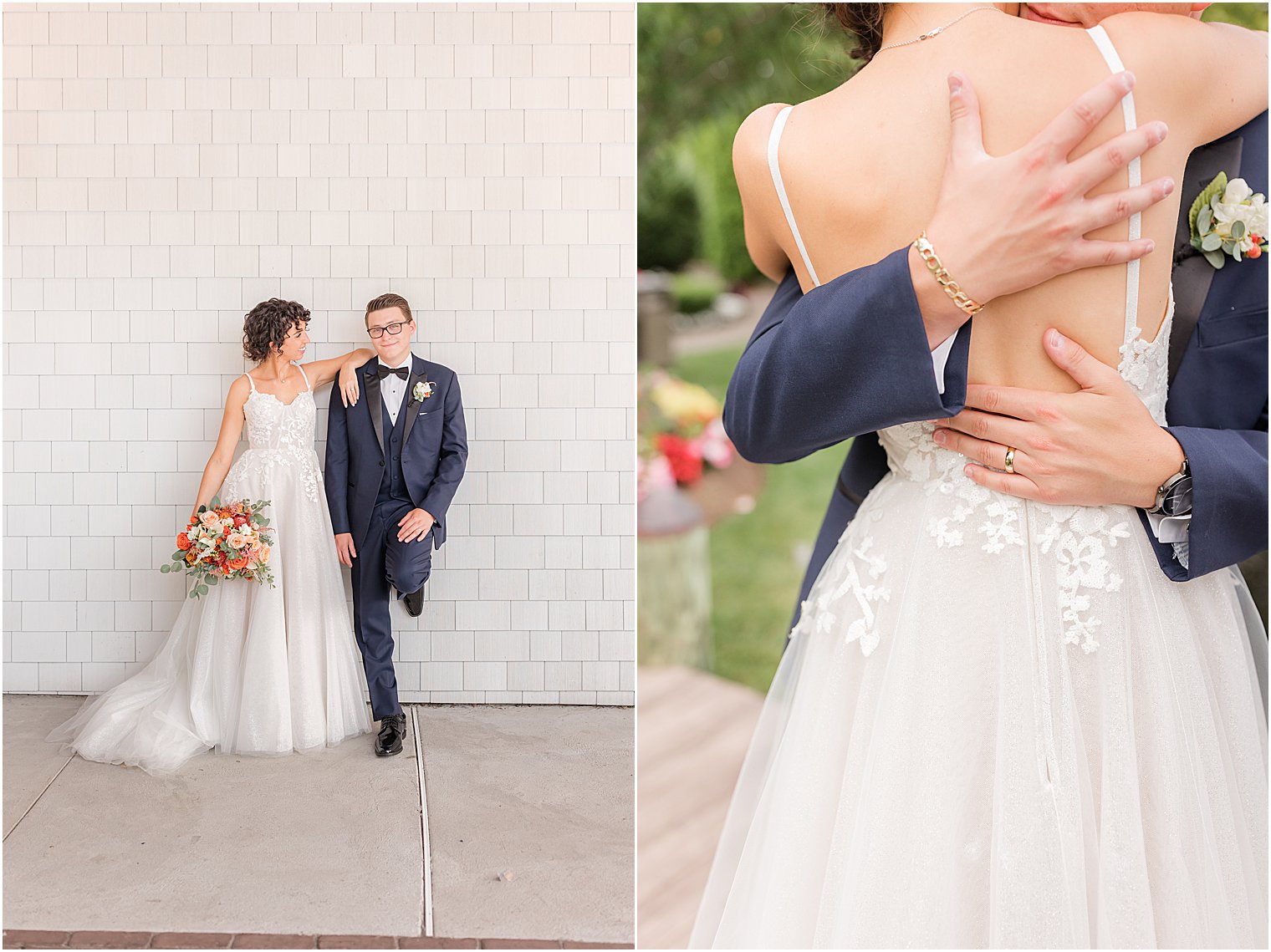 groom hugs bride to him at The Mill Lakeside Manor