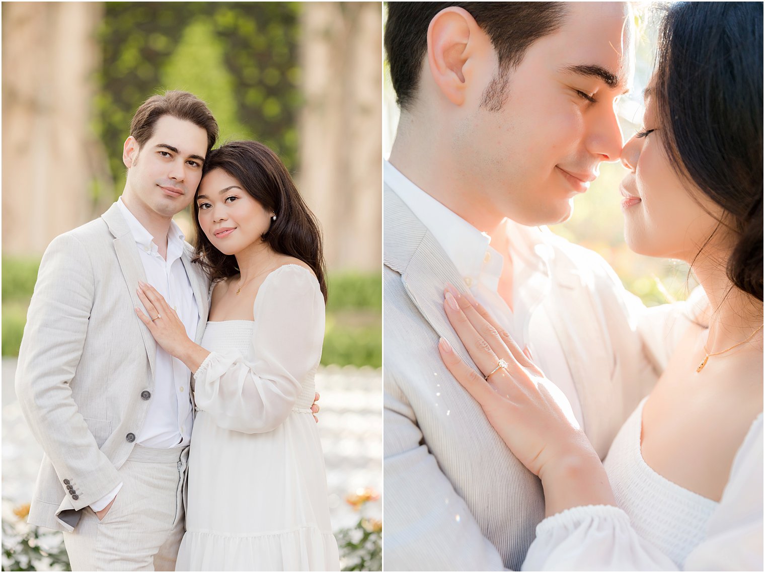 engaged couple hugs in Longwood Gardens