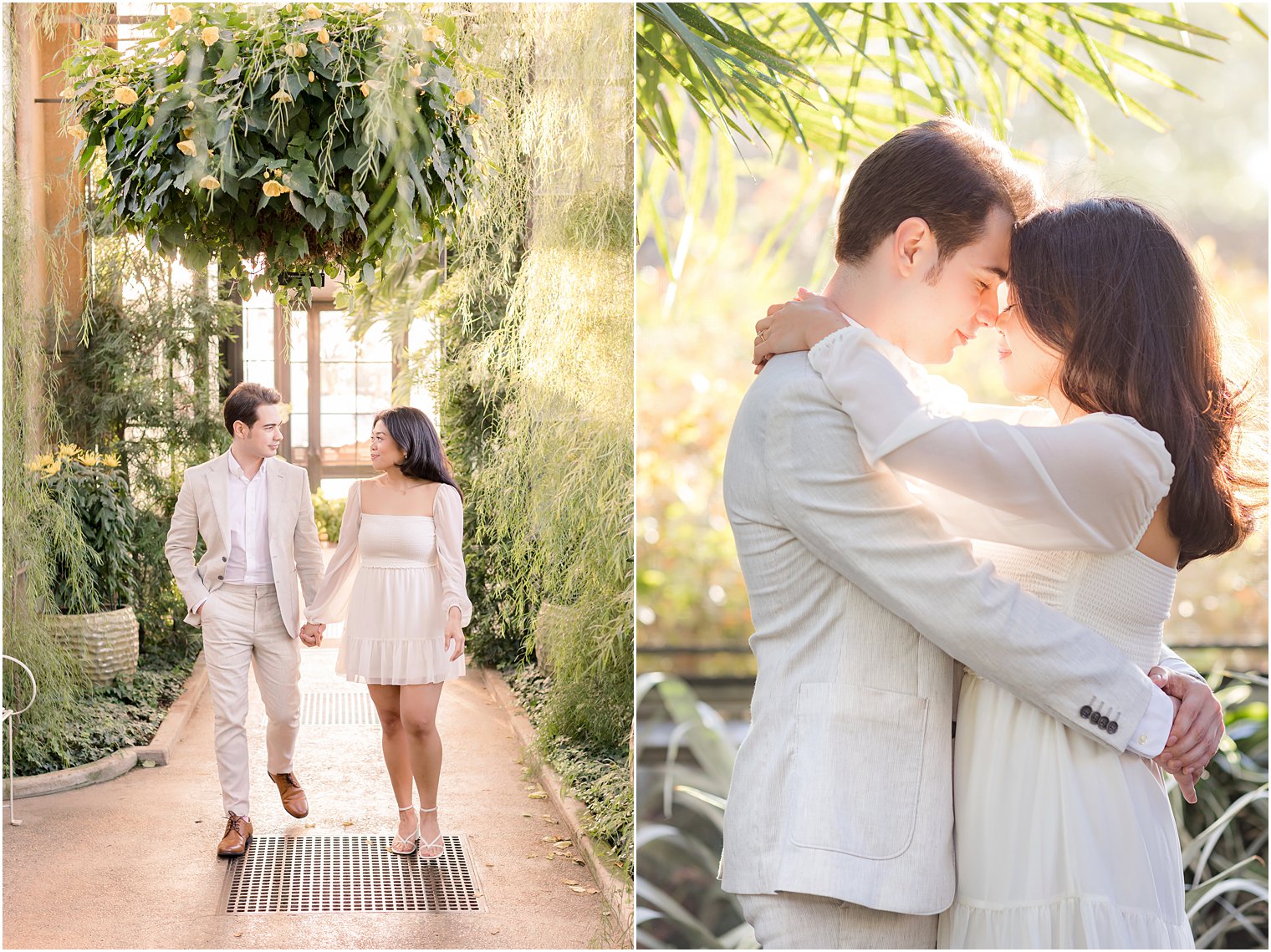 couple hugs in Longwood Gardens by willow tree